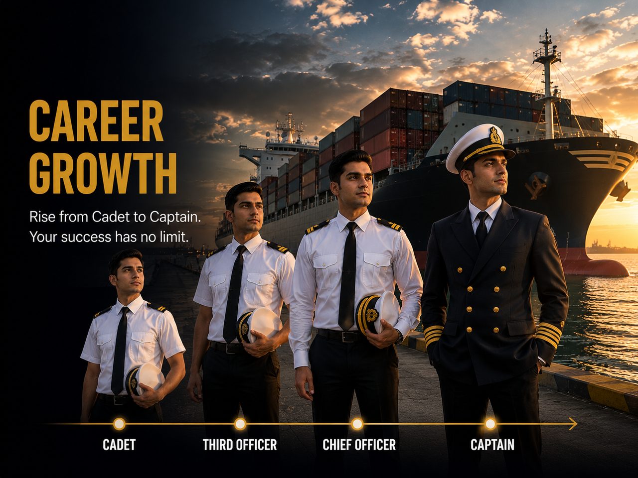 Merchant Navy Career Growth - officer with cargo ship