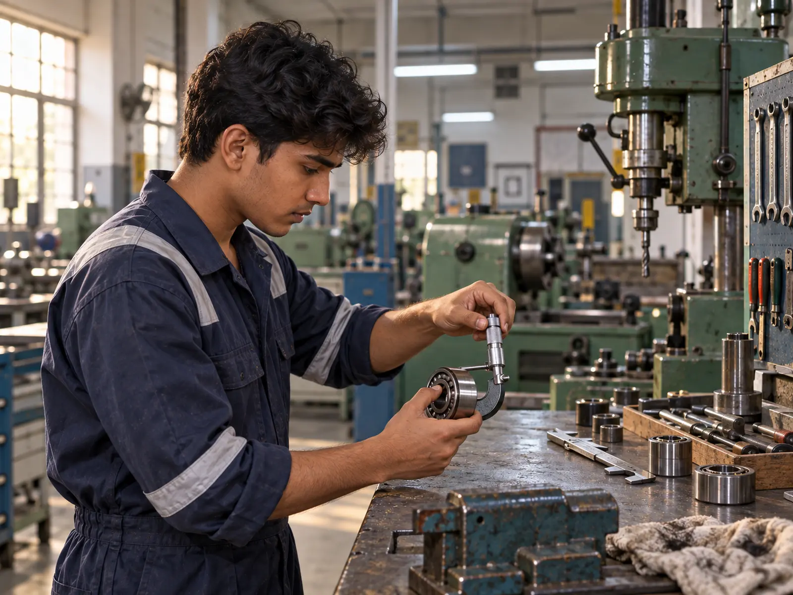 An ITI student at a lathe — the skills that carry into the Merchant Navy after ITI