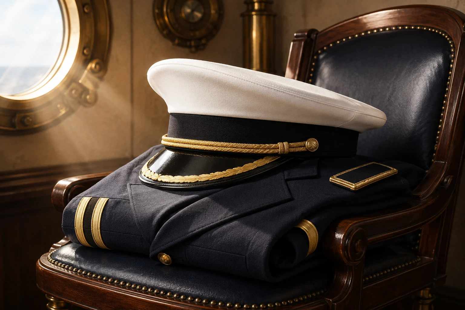 Uniformed officer reporting to his ship at sunrise