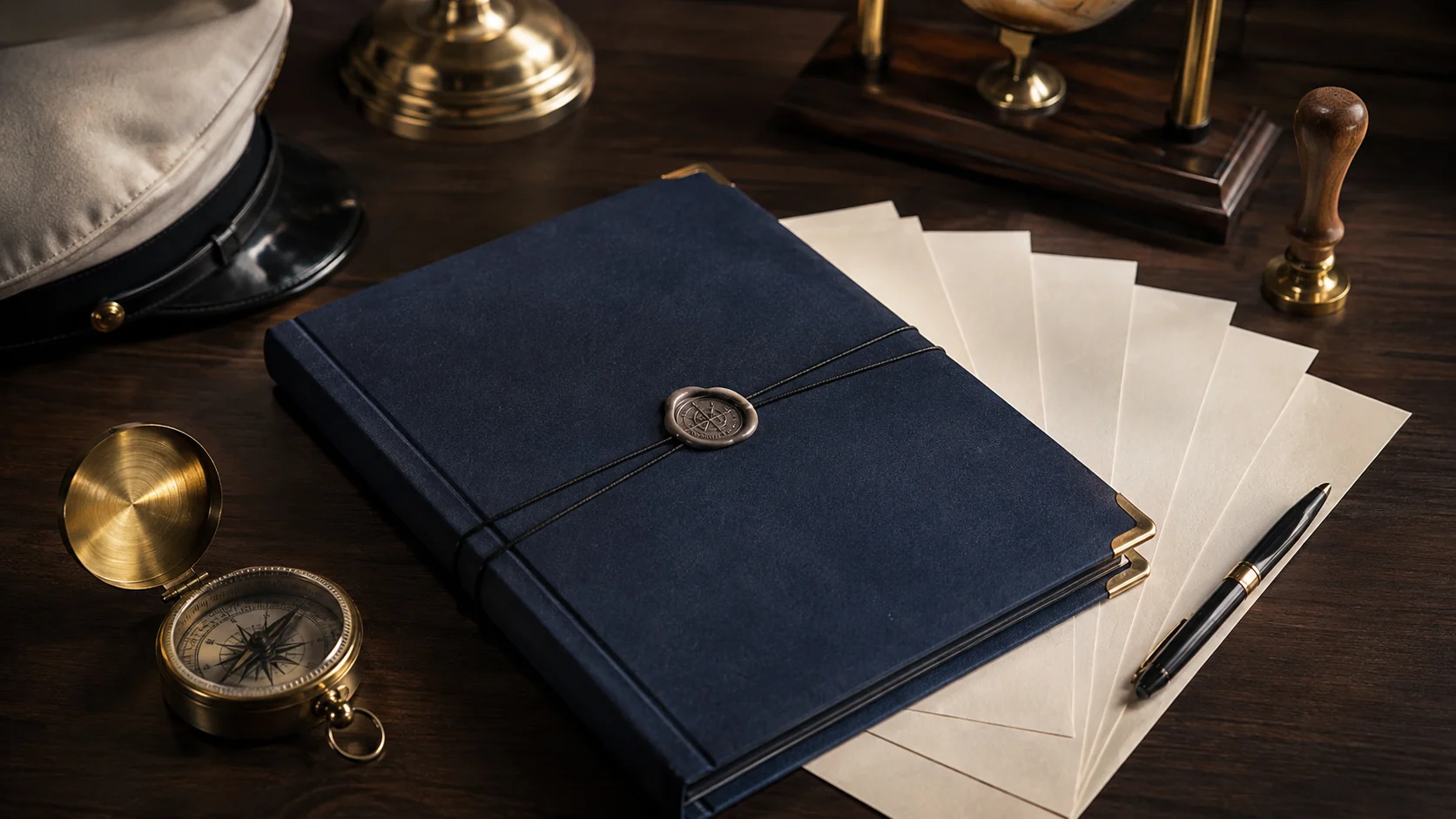 A sealed admission dossier with compass and wax seal