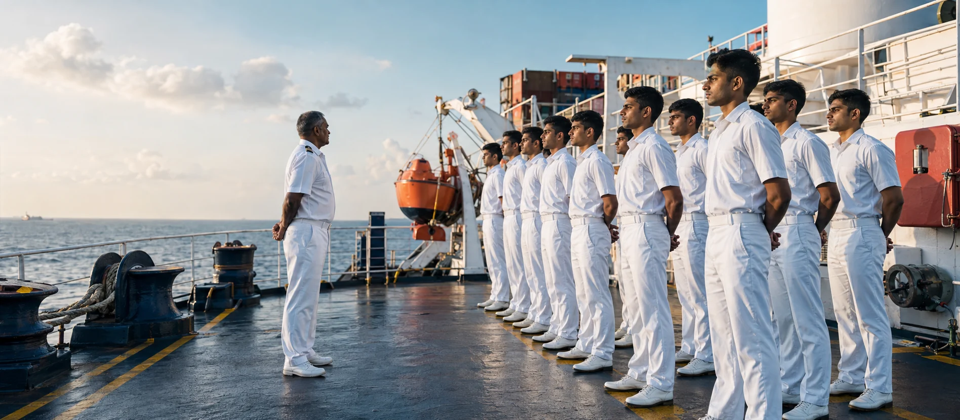 Cadets at deck muster in uniform